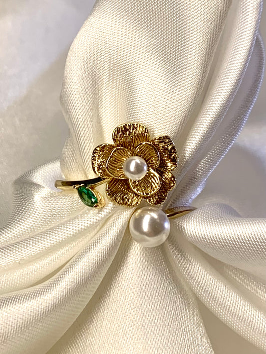 Flower Pearl Adjustable Ring