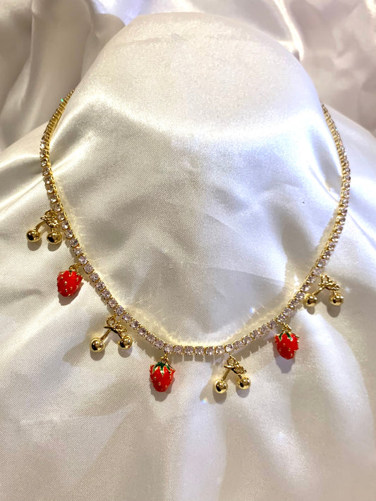 Diamond Strawberry Cherry Necklace
