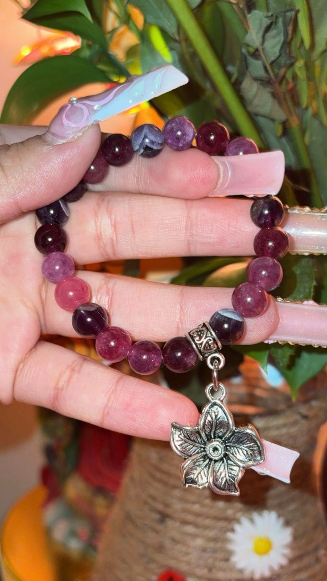 Jade & Amethyst Crystal Gemstone Bracelet