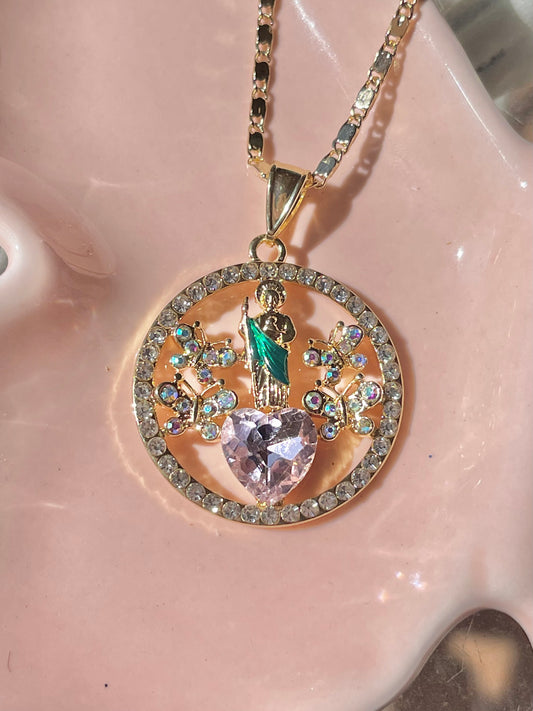 Pink Butterfly San Judas Necklace