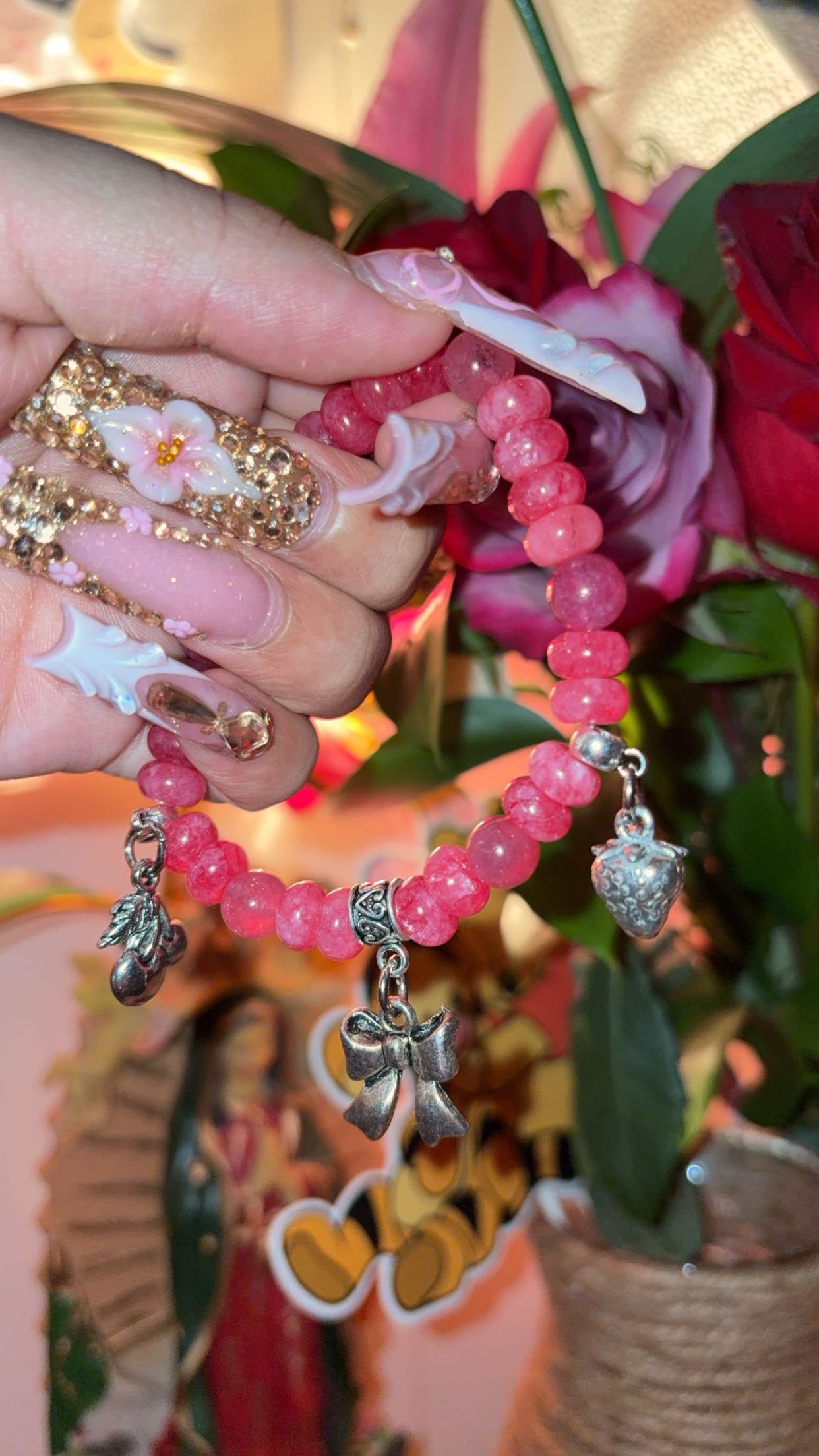 Pink Crystal Jade Charm Bracelet