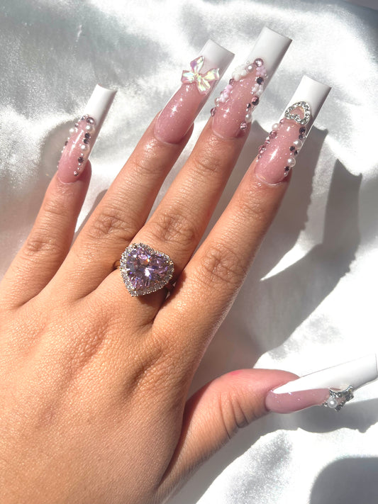 18k Big Pink Heart Ring (Size 7 & 8)