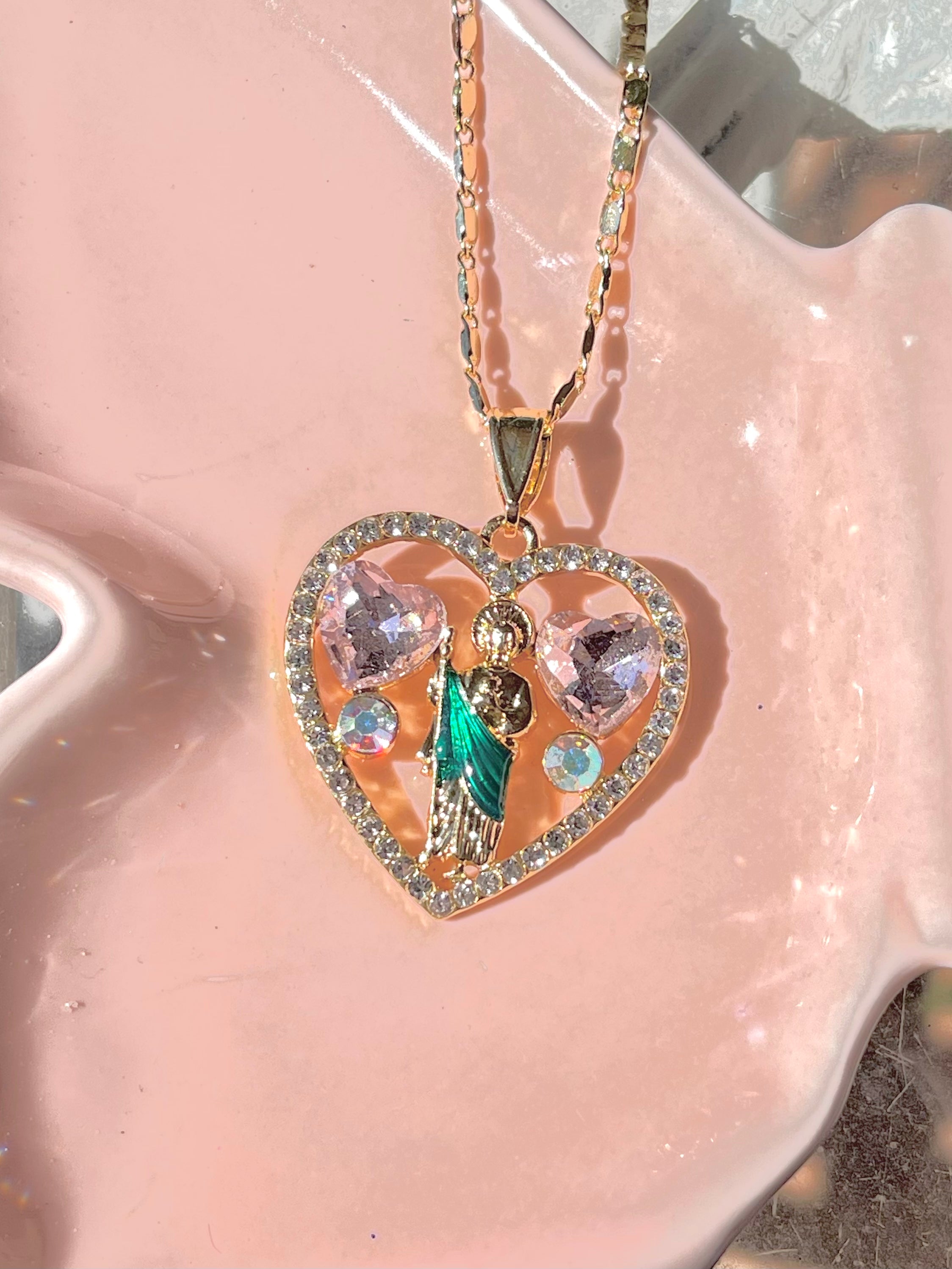 Pink Hearts San Judas Necklace bcdiamonds