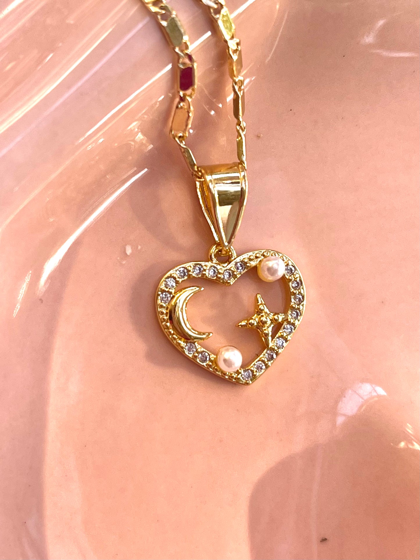 Moon Pearl Heart Necklace