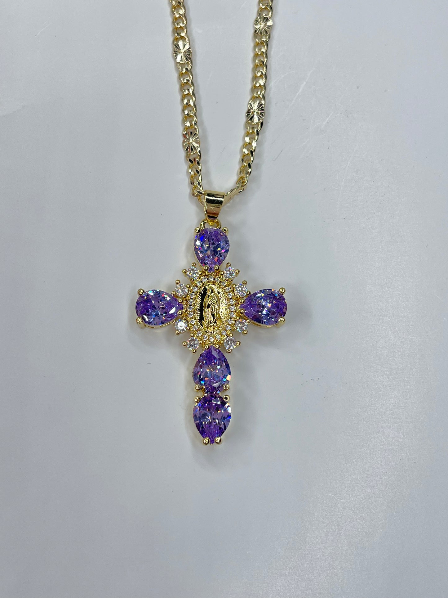 Purple Virgen Cross Necklace
