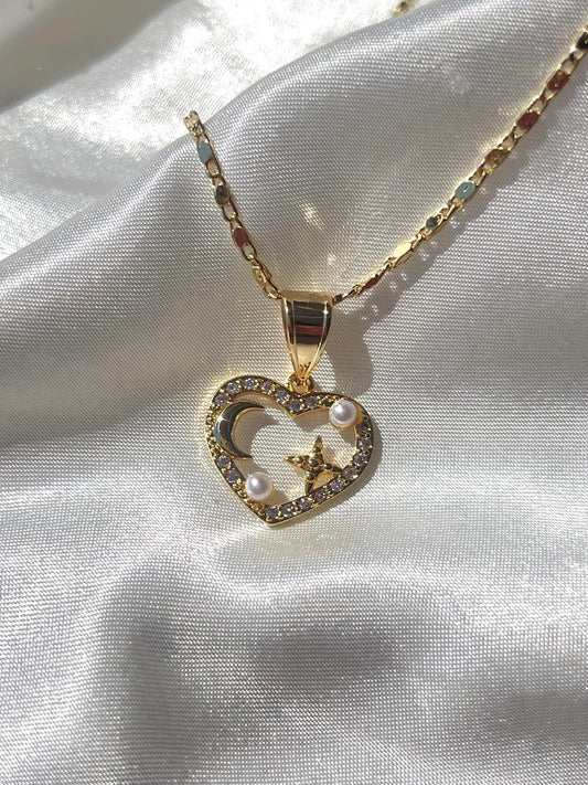 Moon Pearl Heart Necklace