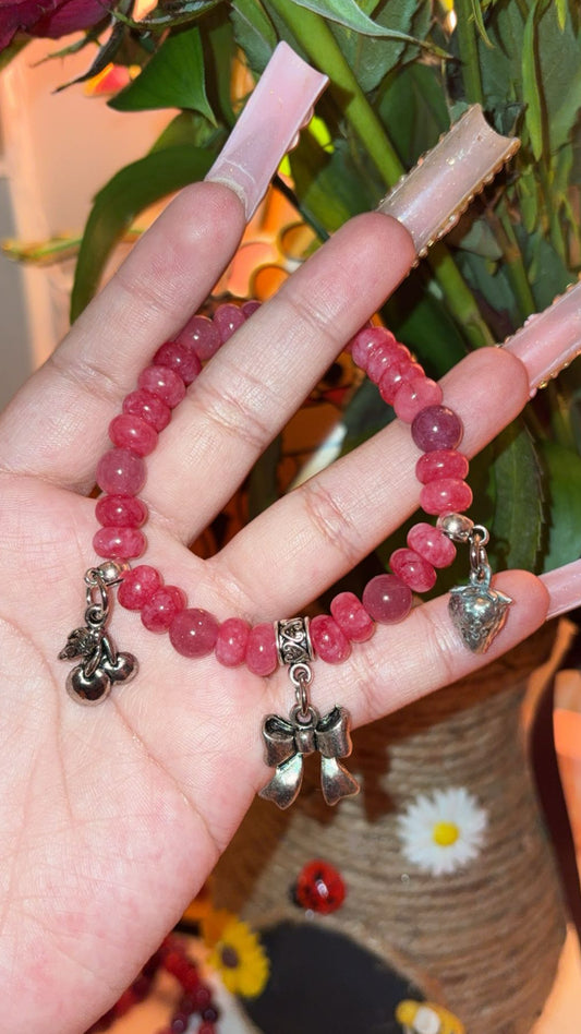 Pink Crystal Jade Charm Bracelet