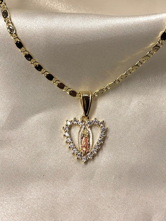 Pink Heart Virgen Necklace