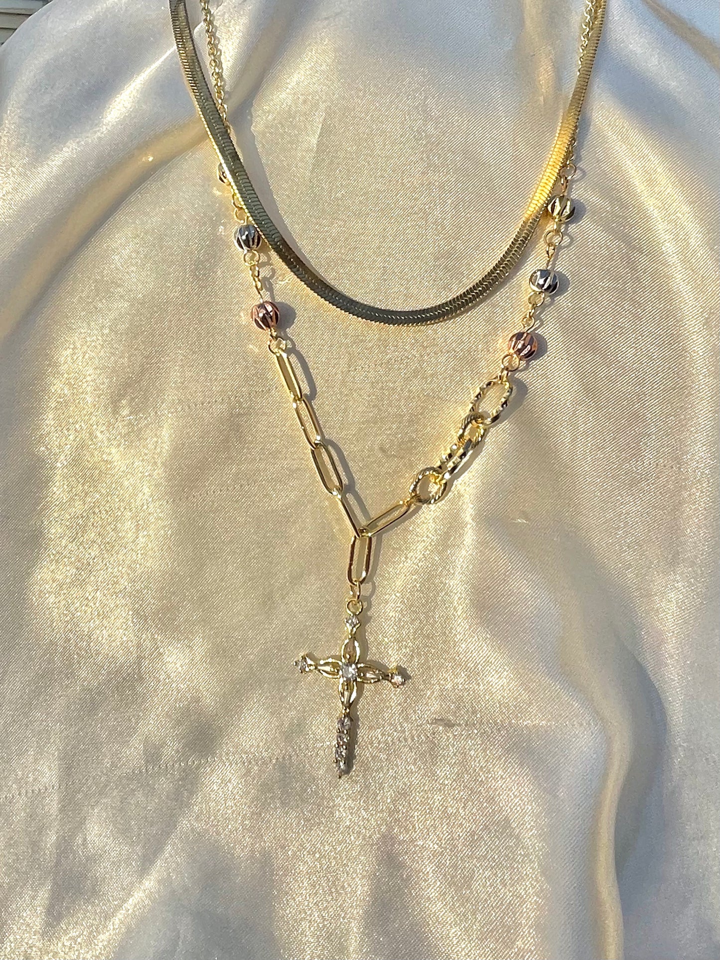 SS Cross Rosario Necklace