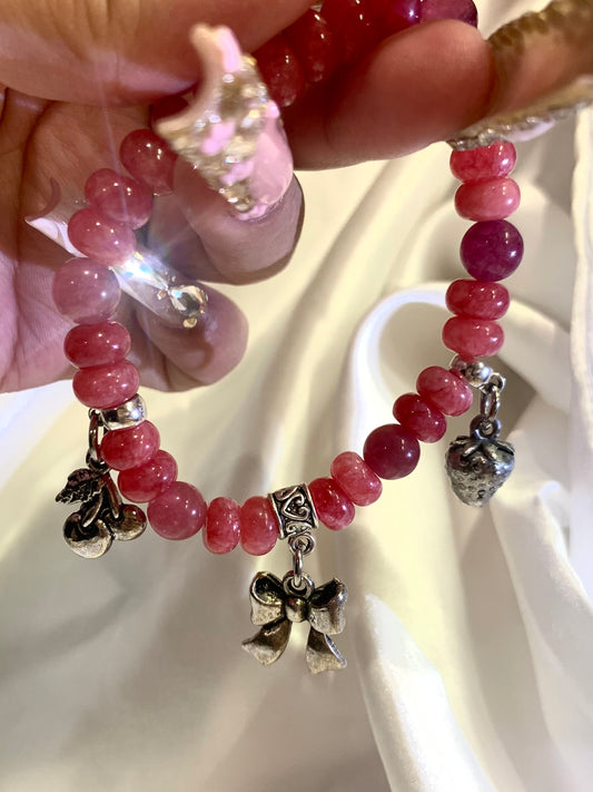 Pink Crystal Jade Charm Bracelet