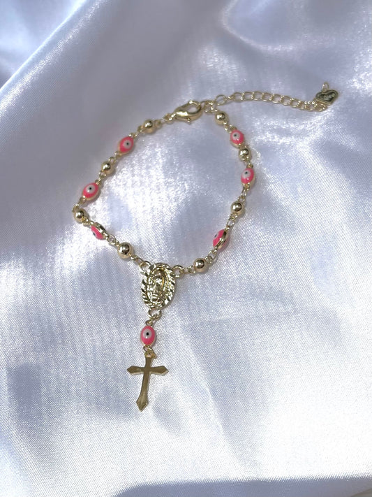 Virgen Pink Evil Eye Rosario