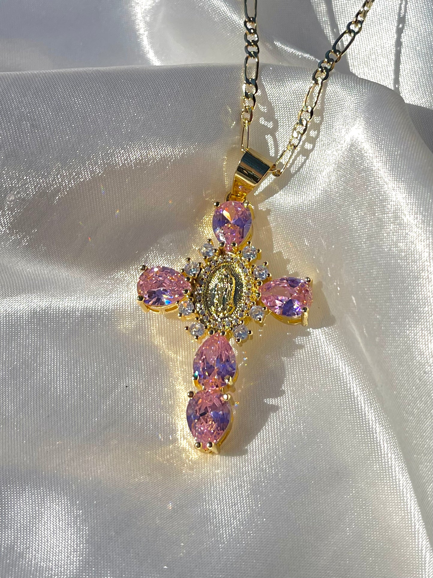 Pink Virgen Cross