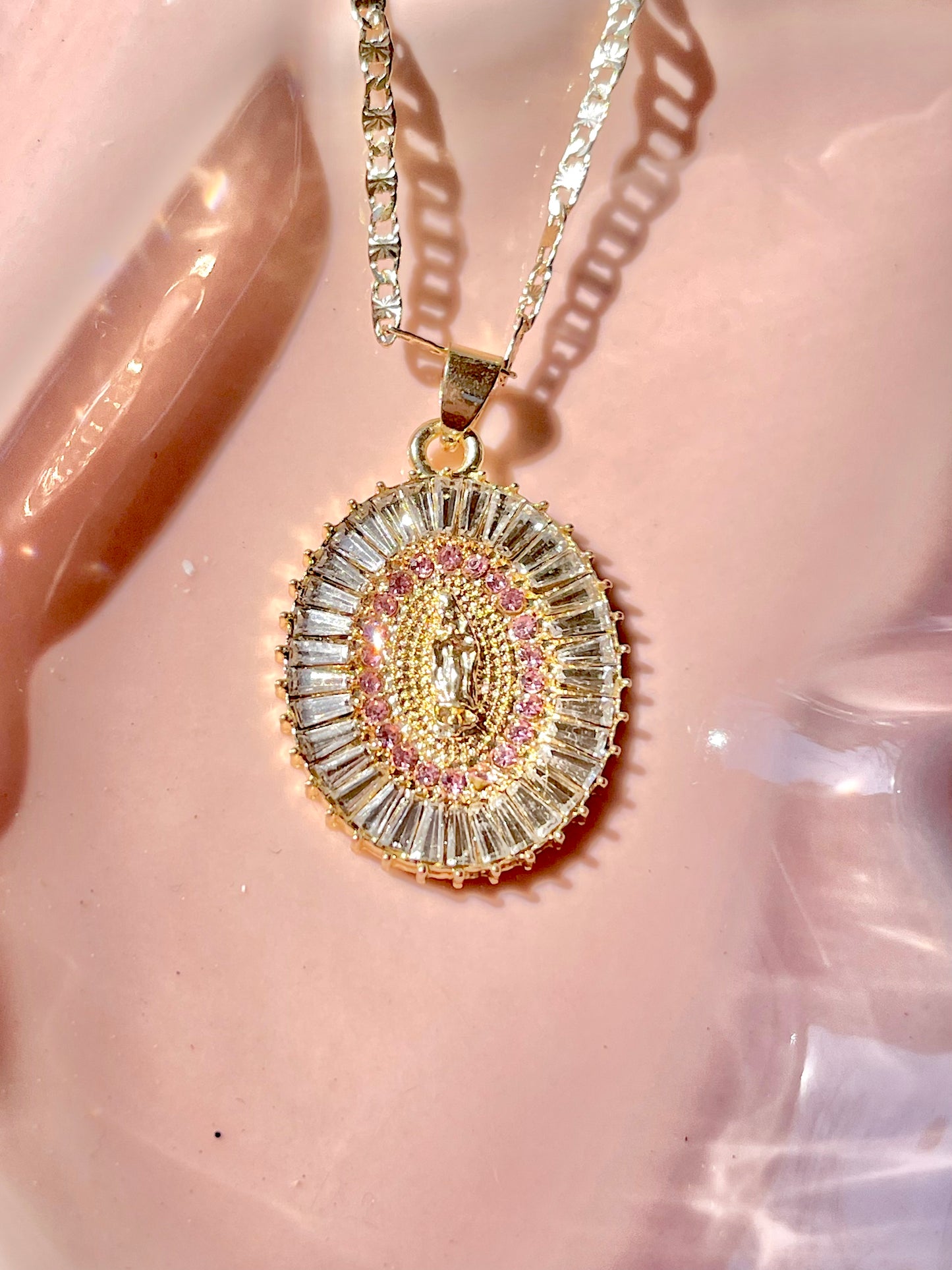 Pink Diamond Virgen Oval Necklace