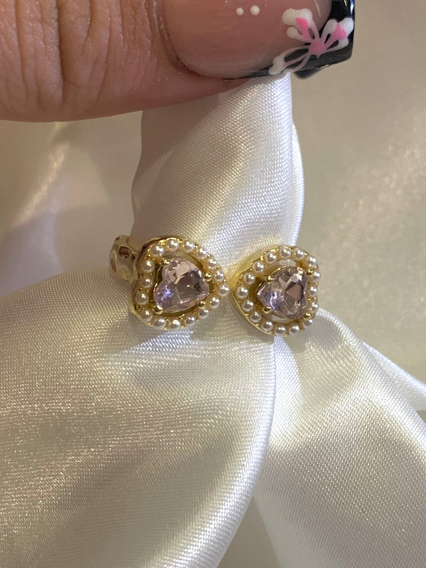 Hearts Pearls Ring Adjustable
