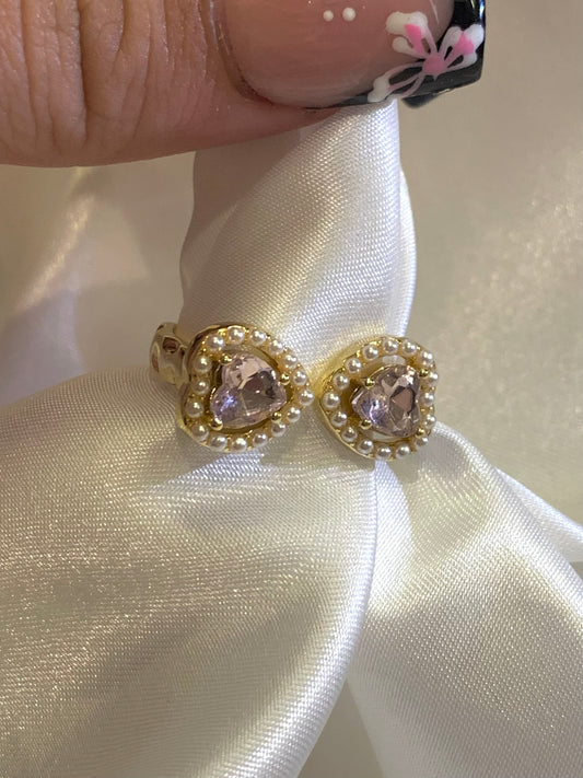 Hearts Pearls Ring Adjustable