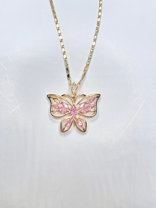 Pink Crystal Butterfly Necklace