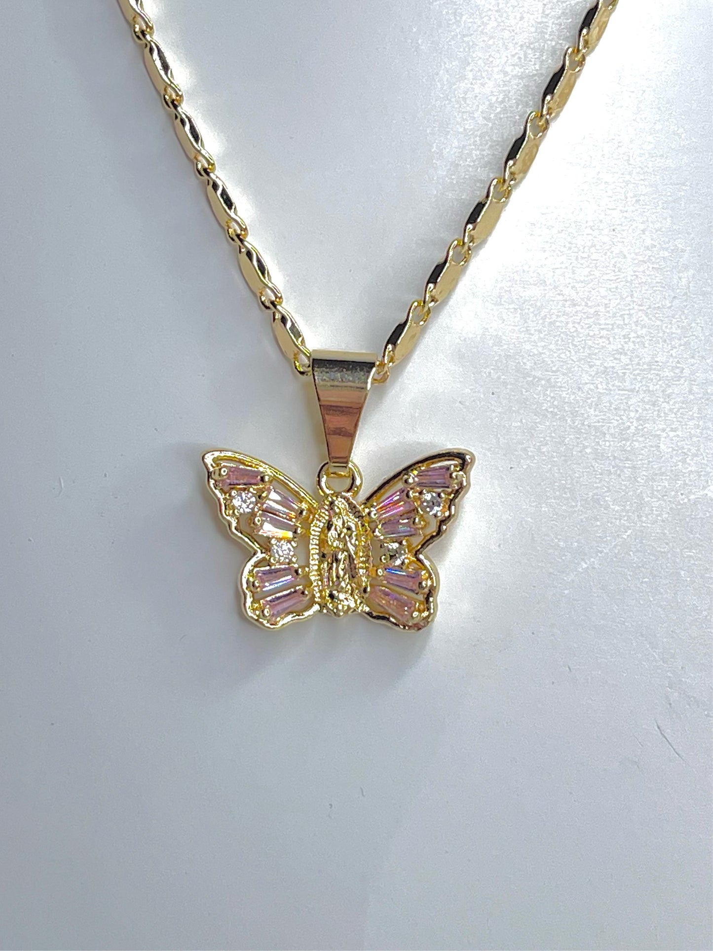 Pink Virgen Butterfly Necklace
